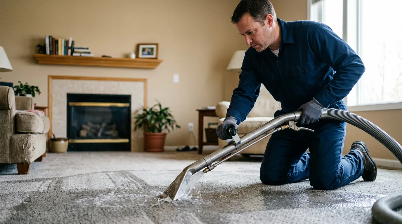 Water damage restoration technician working near Prescott, IA